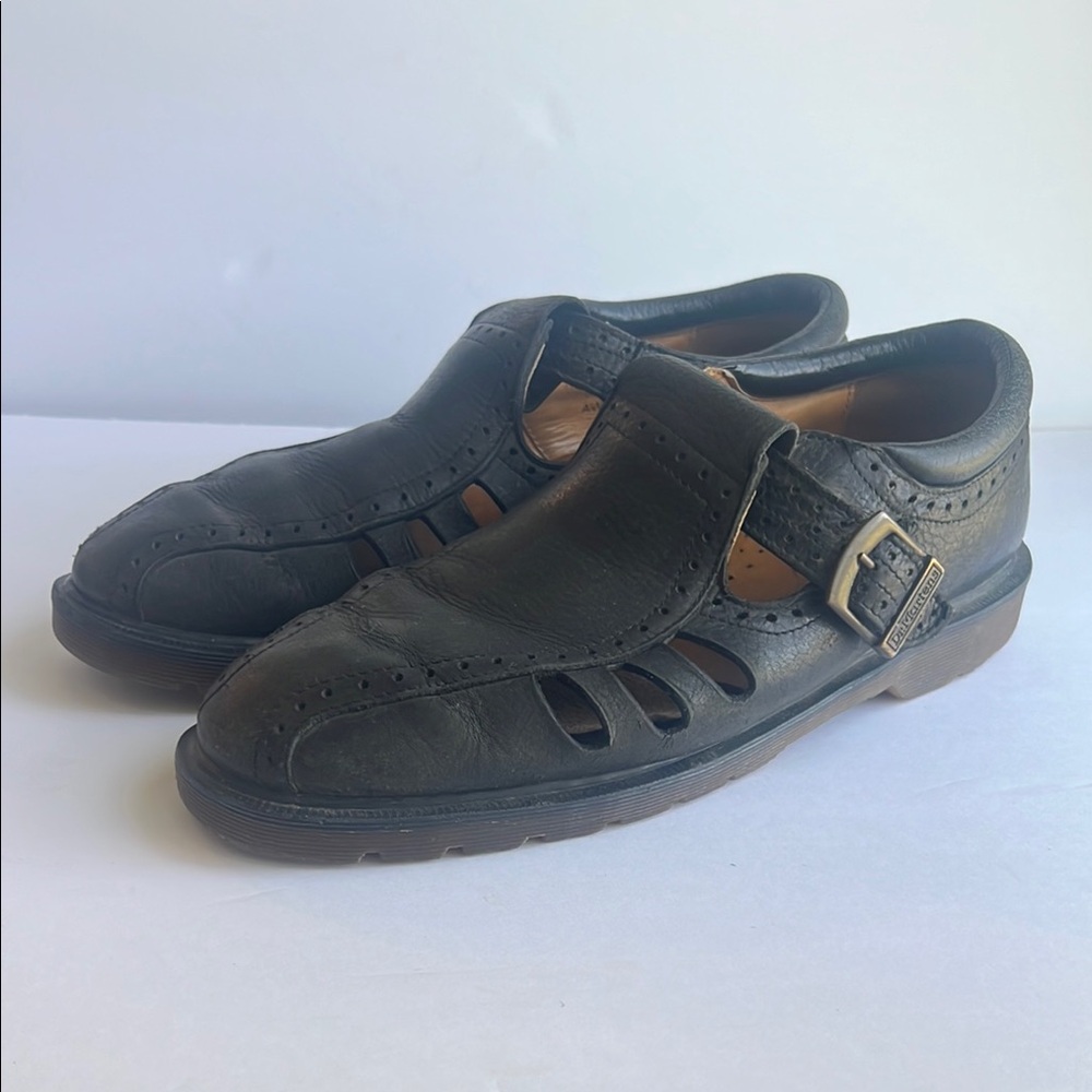 DR. MARTENS MADE IN ENGLAND SUEDE BLACK FISHERMAN SANDALS W/ BUCKLE SIZE 11 =